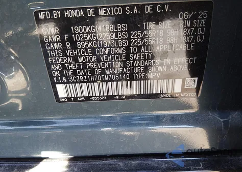 2026 Honda Hr-V 2Wd Ex-L z USA, uszkodzony, nr VIN 3CZRZ1H70TM705140